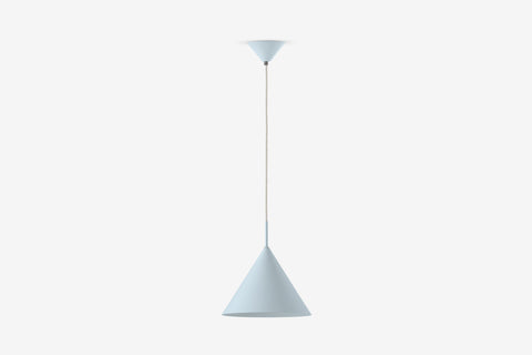 Mała jasnoniebieska lampa wisząca ze stożkowym kloszem