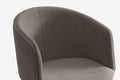 Zbliżenie na brązowoszare tapicerowane oparcie, podłokietnik i siedzisko.